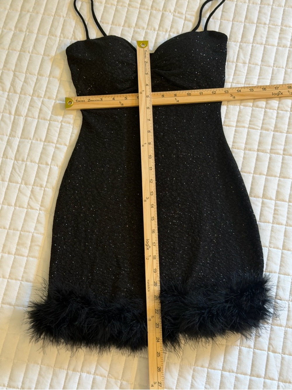 Windsor Black Sparkle Mini Dress with Feather Hem - Picture 5 of 6